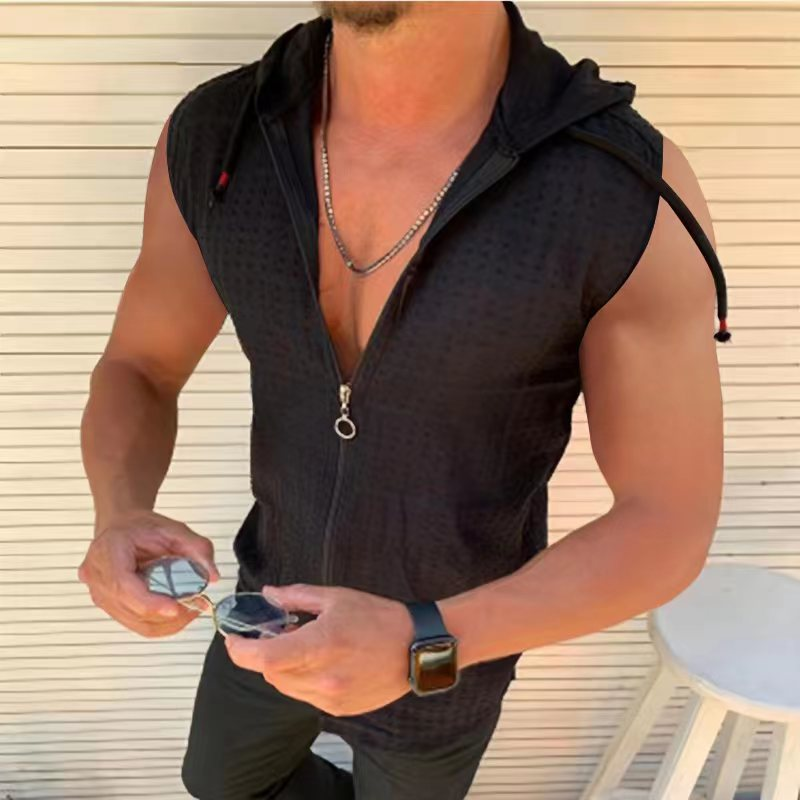 Herren Sommer Ärmellose Zip-Up Hoodie Top