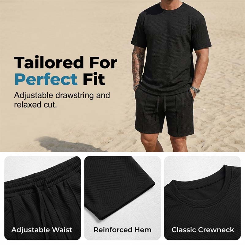 Strukturiertes 2-teiliges Herren-Set – Shirt & Shorts – lässig & sommerlich
