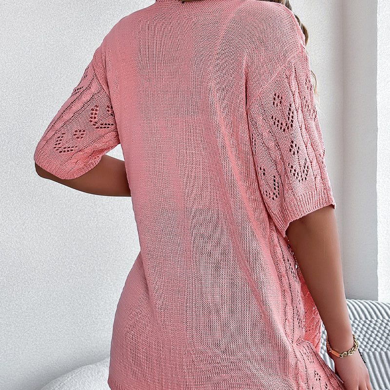 🧥 50% RABATT! 🌸 Damen Cardigan-Weste mit Kurzarm & Lochmuster – Leicht, Lässig & Perfekt Für Kühle Sommerabende Oder Frische Tage ☀️
