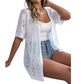 🧥 50% RABATT! 🌸 Damen Cardigan-Weste mit Kurzarm & Lochmuster – Leicht, Lässig & Perfekt Für Kühle Sommerabende Oder Frische Tage ☀️