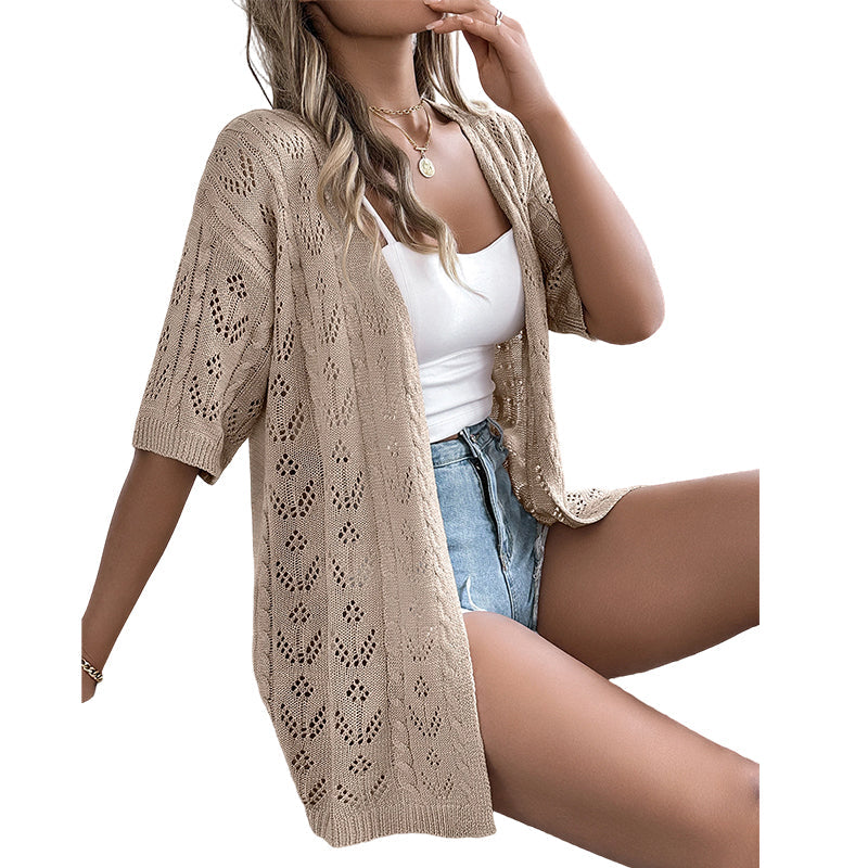 🧥 50% RABATT! 🌸 Damen Cardigan-Weste mit Kurzarm & Lochmuster – Leicht, Lässig & Perfekt Für Kühle Sommerabende Oder Frische Tage ☀️