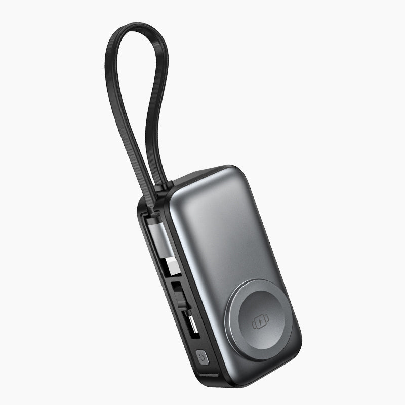 🌞⚡3-in-1 Magnetische Mini Powerbank – Integrierte Kabel & Drehstecker – 5000 mAh – Kabelloses Laden für iPhone, Watch & Android – Ultra kompakt