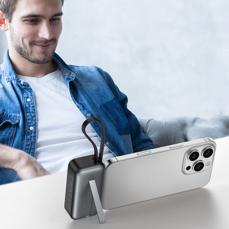 🌞⚡3-in-1 Magnetische Mini Powerbank – Integrierte Kabel & Drehstecker – 5000 mAh – Kabelloses Laden für iPhone, Watch & Android – Ultra kompakt