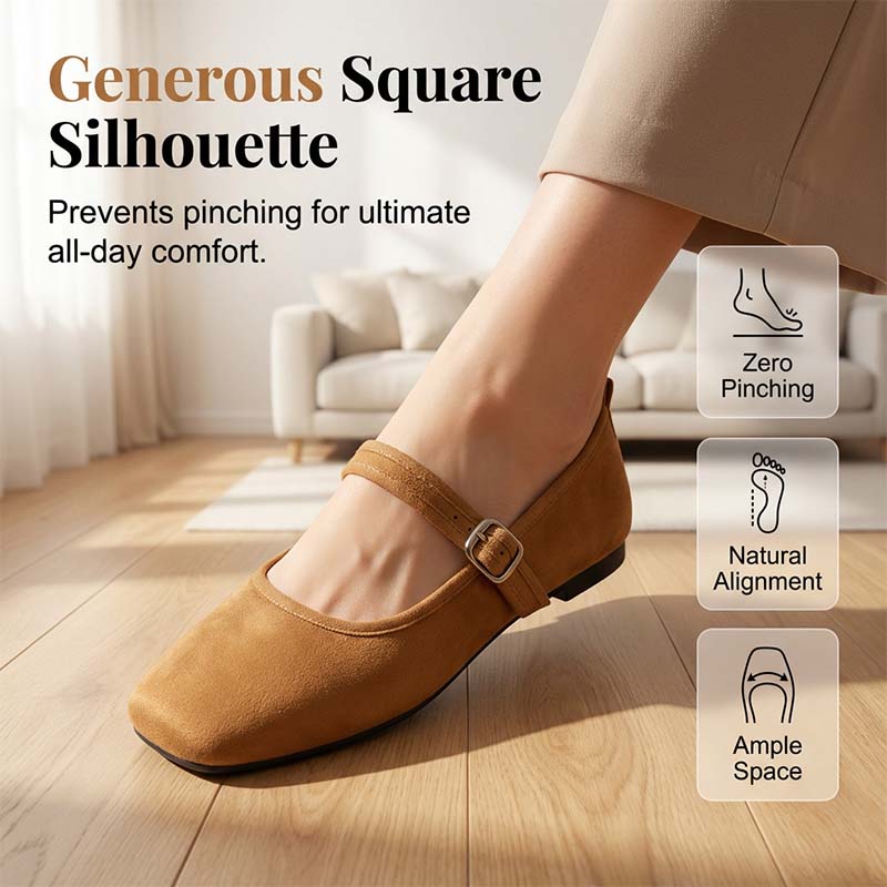 ⏰Limitierter 50 %-Rabatt + 🧦Socken gratis- 🥿Bequeme Ballerinas aus PU in Wildlederoptik mit Riemchen