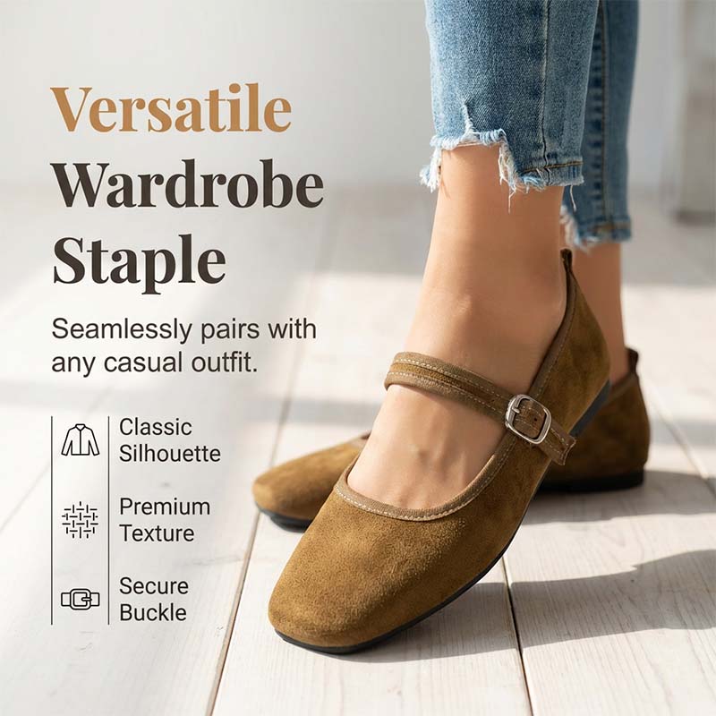 ⏰Limitierter 50 %-Rabatt + 🧦Socken gratis- 🥿Bequeme Ballerinas aus PU in Wildlederoptik mit Riemchen
