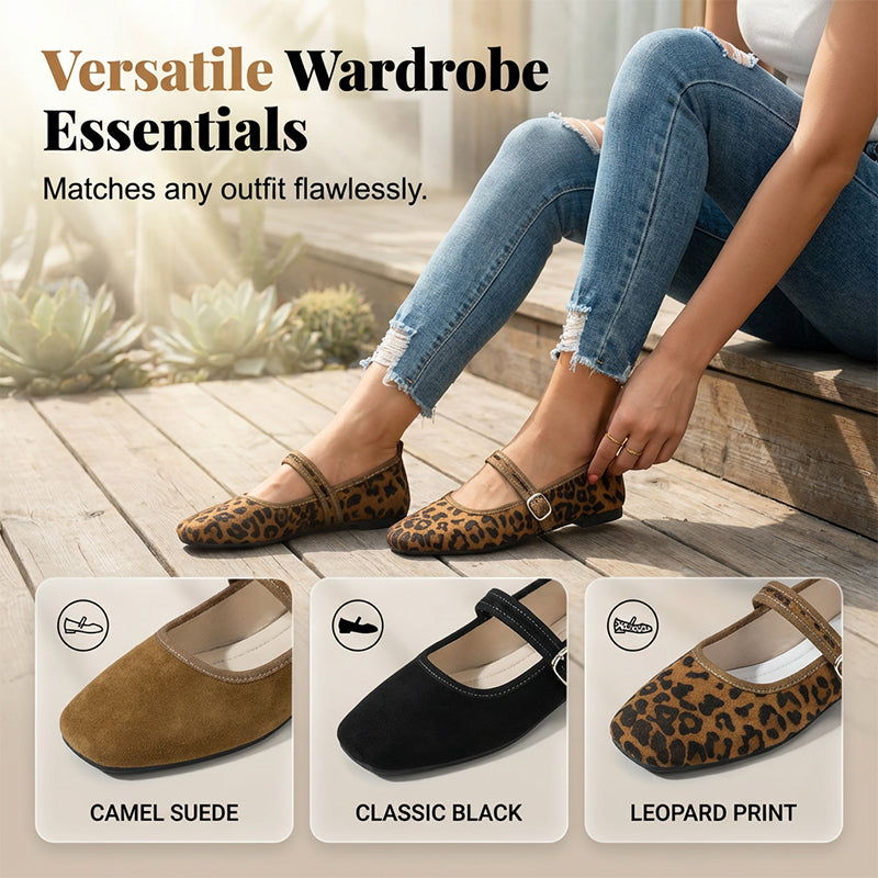 ⏰Limitierter 50 %-Rabatt + 🧦Socken gratis- 🥿Bequeme Ballerinas aus PU in Wildlederoptik mit Riemchen