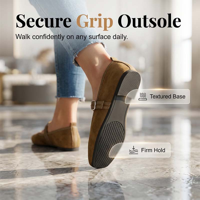⏰Limitierter 50 %-Rabatt + 🧦Socken gratis- 🥿Bequeme Ballerinas aus PU in Wildlederoptik mit Riemchen