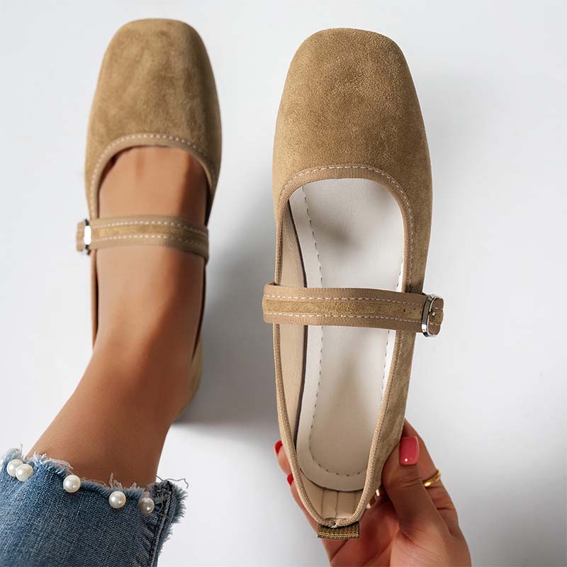 ⏰Limitierter 50 %-Rabatt + 🧦Socken gratis- 🥿Bequeme Ballerinas aus PU in Wildlederoptik mit Riemchen