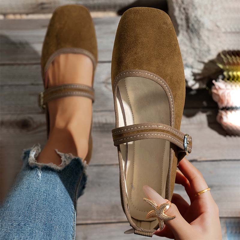 ⏰Limitierter 50 %-Rabatt + 🧦Socken gratis- 🥿Bequeme Ballerinas aus PU in Wildlederoptik mit Riemchen
