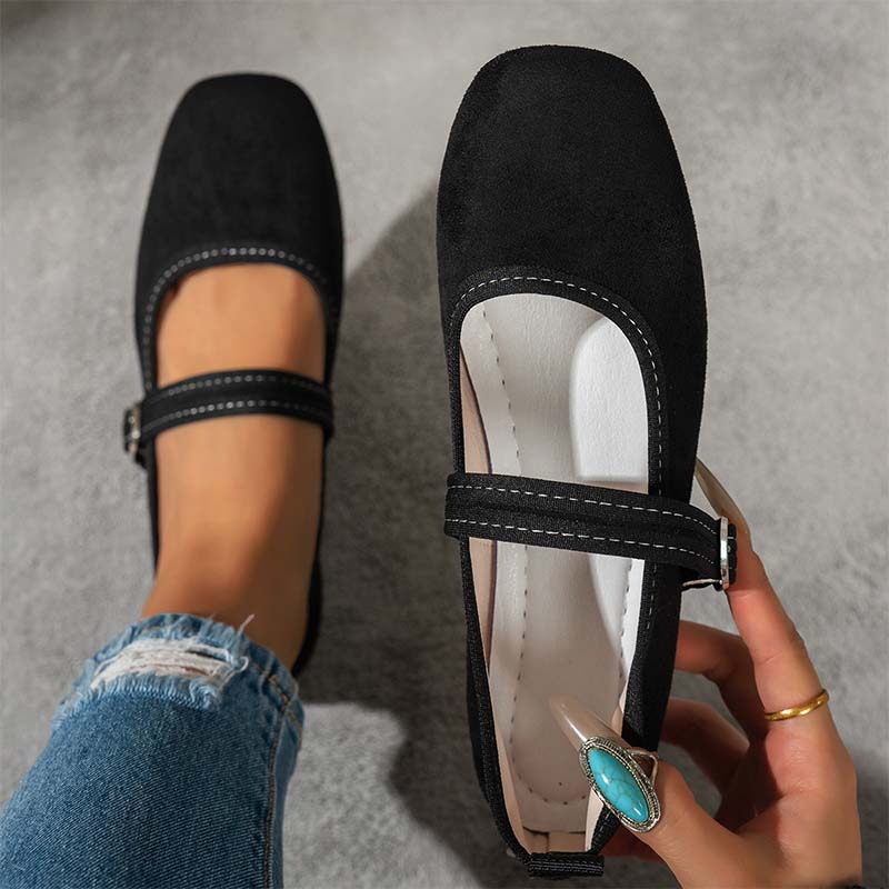 ⏰Limitierter 50 %-Rabatt + 🧦Socken gratis- 🥿Bequeme Ballerinas aus PU in Wildlederoptik mit Riemchen