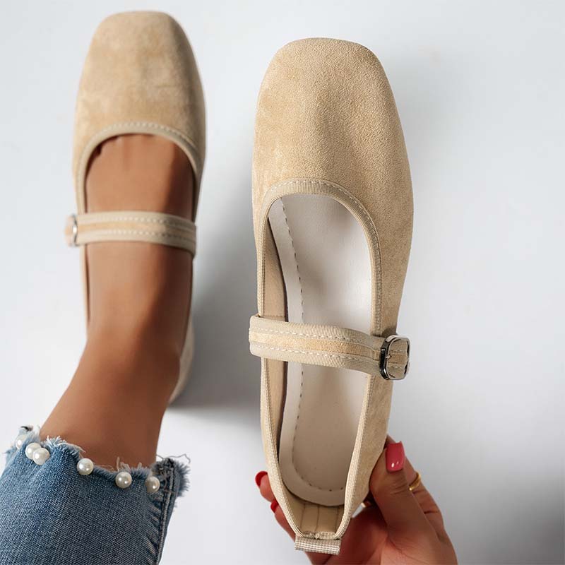 ⏰Limitierter 50 %-Rabatt + 🧦Socken gratis- 🥿Bequeme Ballerinas aus PU in Wildlederoptik mit Riemchen