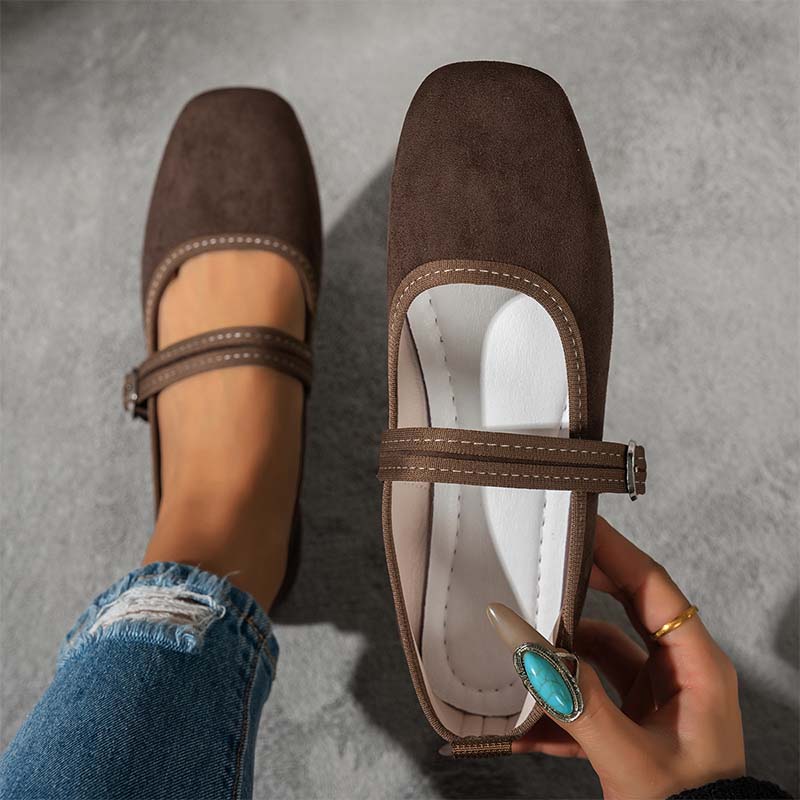 ⏰Limitierter 50 %-Rabatt + 🧦Socken gratis- 🥿Bequeme Ballerinas aus PU in Wildlederoptik mit Riemchen