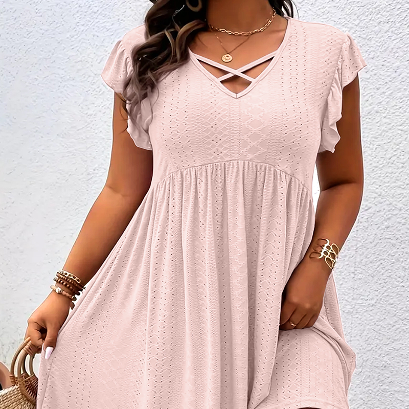👗 50% RABATT! ⏰ Damenkleid mit V-Ausschnitt & Rüschenbesatz – inklusive kostenloser Halskette – Romantischer Look, leichter Stoff & perfekt für Frühling, Sommer oder besondere Anlässe 🌸