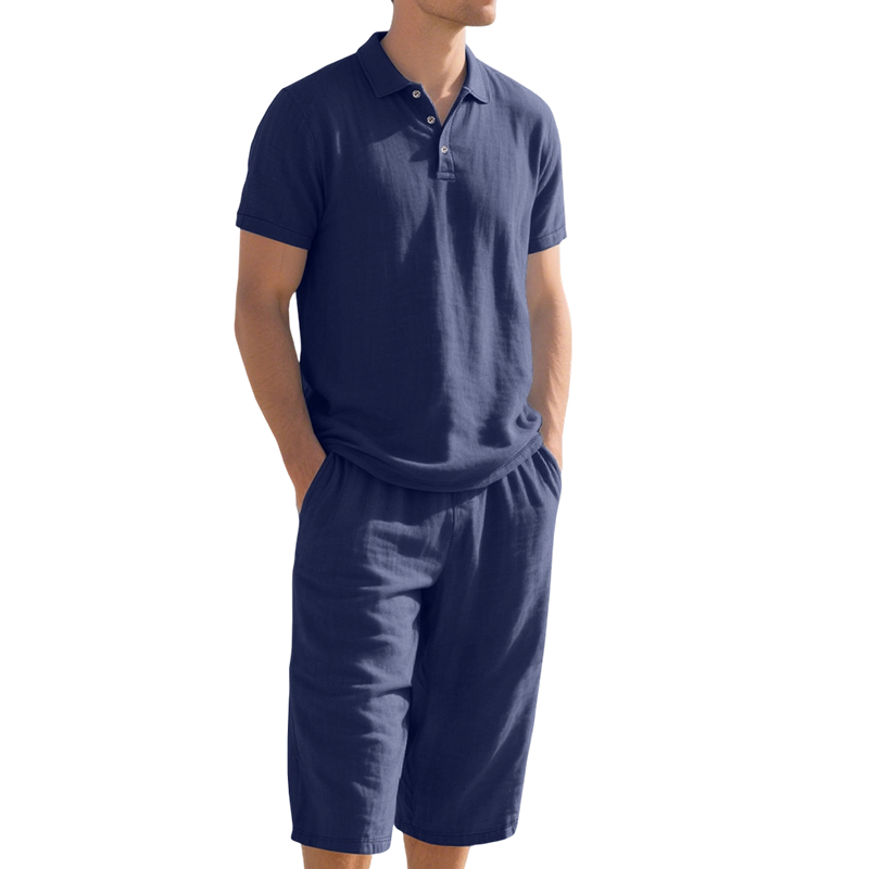Herren-Leinenhemd-und-Freizeithose-Set