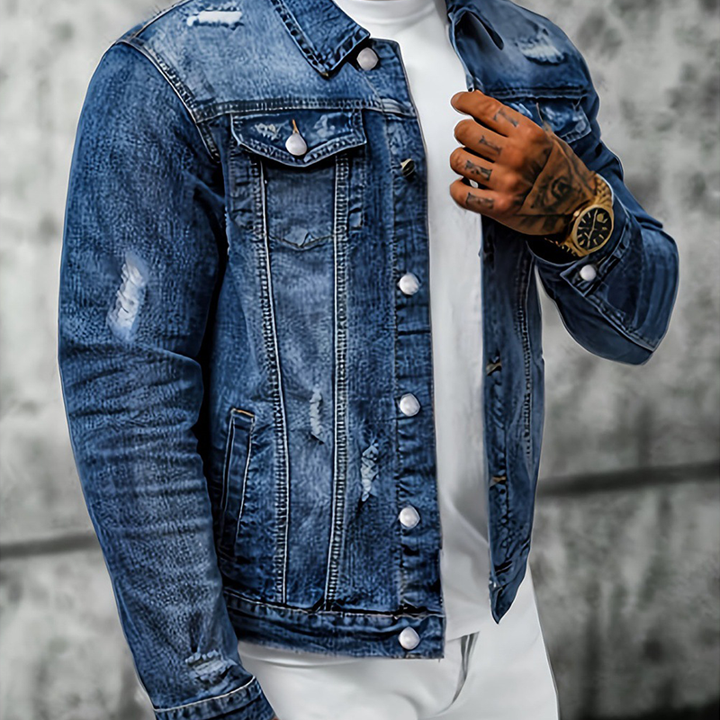 Herren-Freizeit-Denimjacke im Used-Look mit Vintage-Wäsche