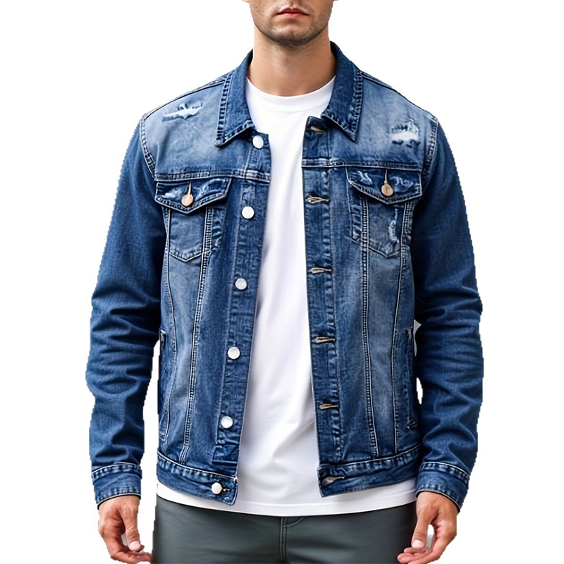 Herren-Freizeit-Denimjacke im Used-Look mit Vintage-Wäsche