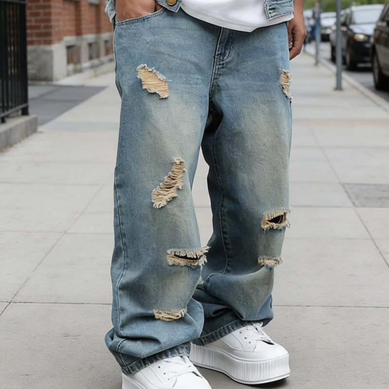 👖✨ 50% RABATT! Herren-Jeans mit geradem Bein, Oversize-Passform und Ripped-Effekt – Lässig, urban & perfekt für den Streetstyle-Look 🏙️