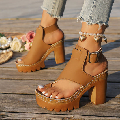 👡 BEFRISTETES ANGEBOT – 50% RABATT! ✨ Plateau-Sandalen – Blockabsatz, Knöchelriemen, grobes Profil ✨