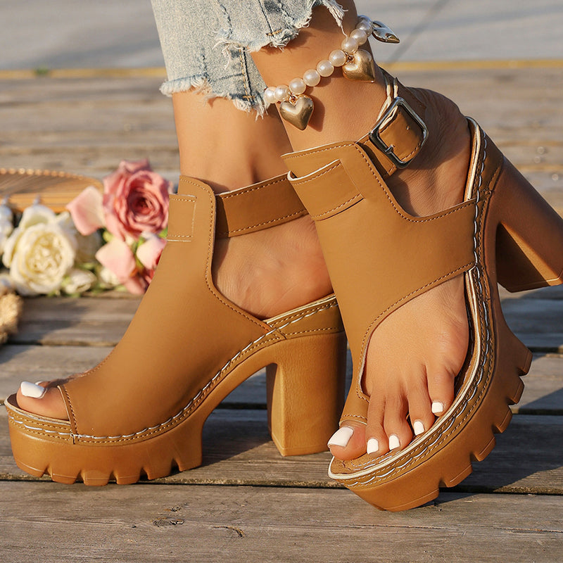 👡 BEFRISTETES ANGEBOT – 50% RABATT! ✨ Plateau-Sandalen – Blockabsatz, Knöchelriemen, grobes Profil ✨