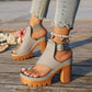 👡 BEFRISTETES ANGEBOT – 50% RABATT! ✨ Plateau-Sandalen – Blockabsatz, Knöchelriemen, grobes Profil ✨