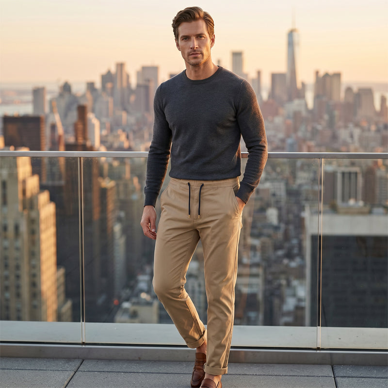 Einfarbige Herren-Slim-Fit-Hosen mit Knöchellänge