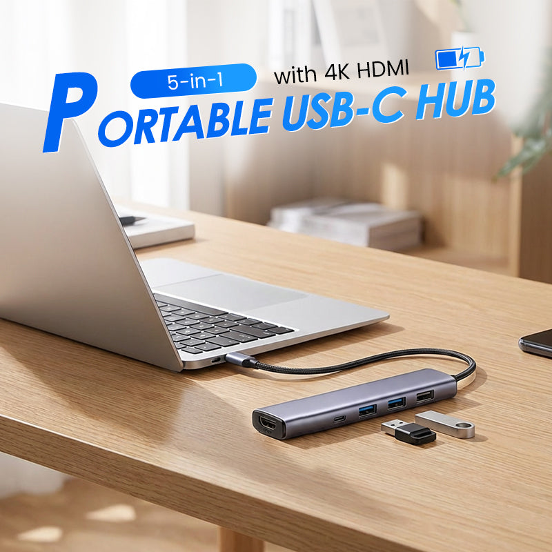 ⚡ BEGRENZTE AKTION: 50 % RABATT! 🔌 Tragbarer 5-in-1-USB-C-Hub mit 4K-HDMI-Ausgang – Hochgeschwindigkeitsdatenübertragung, 100-W-Ladefunktion und Aluminiumgehäuse 💻