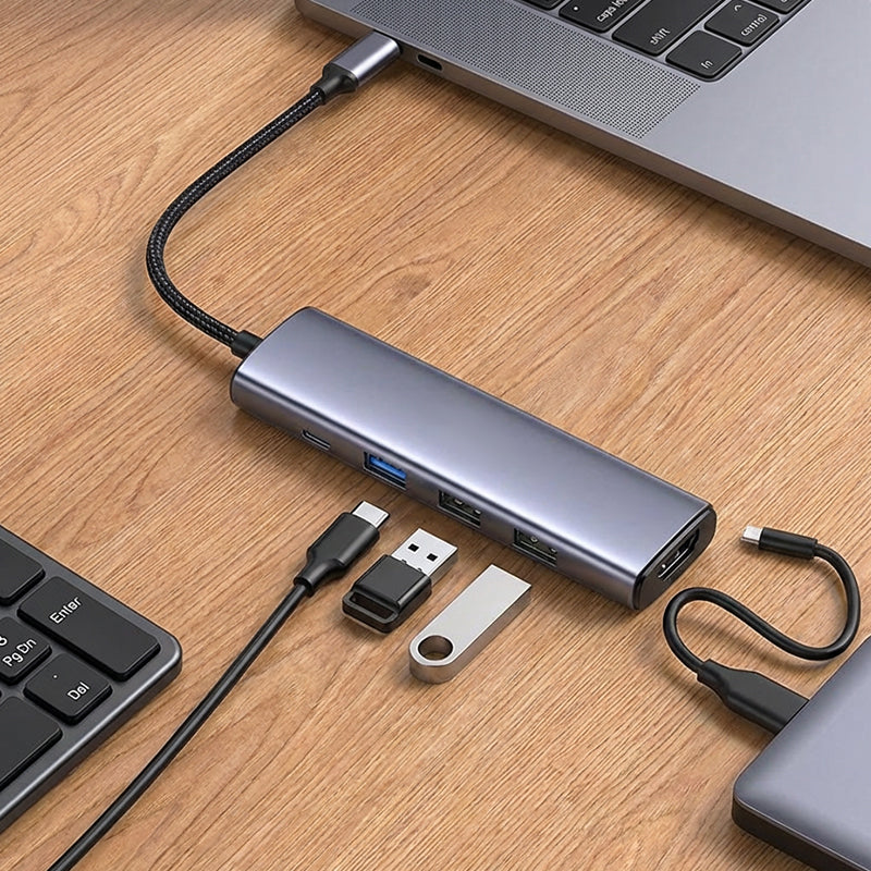 ⚡ BEGRENZTE AKTION: 50 % RABATT! 🔌 Tragbarer 5-in-1-USB-C-Hub mit 4K-HDMI-Ausgang – Hochgeschwindigkeitsdatenübertragung, 100-W-Ladefunktion und Aluminiumgehäuse 💻
