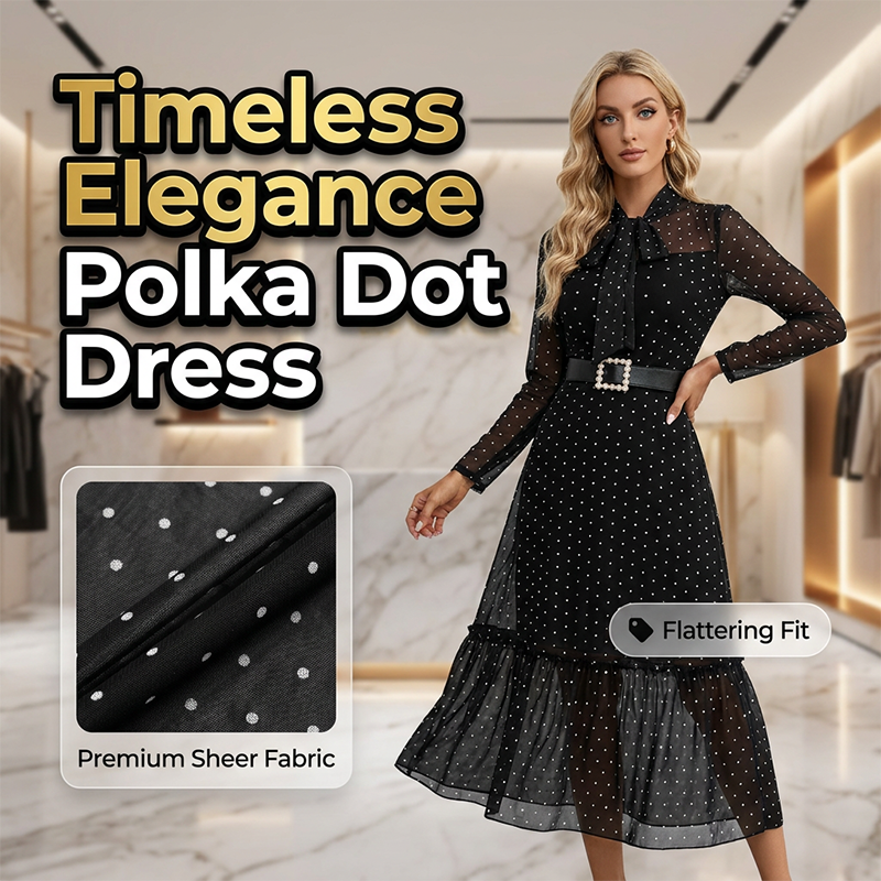🎀 2026 NEU ✨ Elegantes Midi-Kleid 👗 mit Polka-Dots & Bindebindung