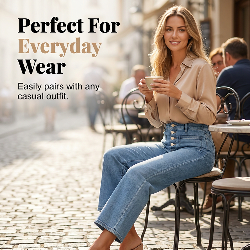 Lässige Damenjeans mit weitem Bein und aufgesetzten Taschen