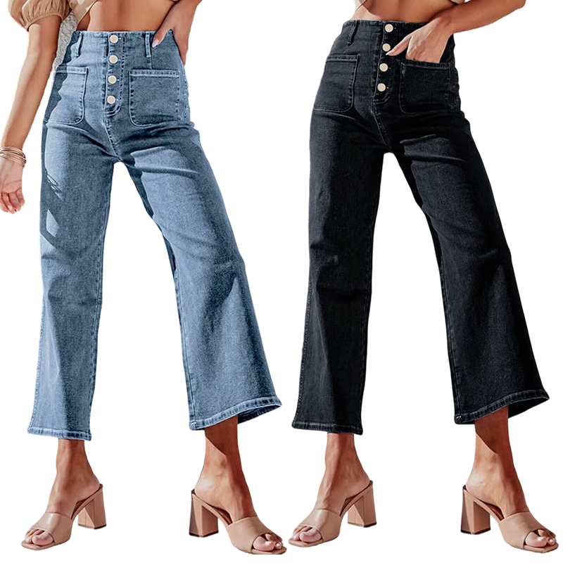 Lässige Damenjeans mit weitem Bein und aufgesetzten Taschen