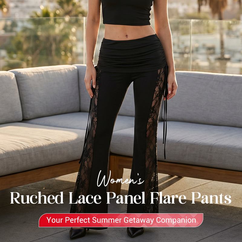 Ausgestellte Damenhose mit Raffungen und Spitzeneinsatz