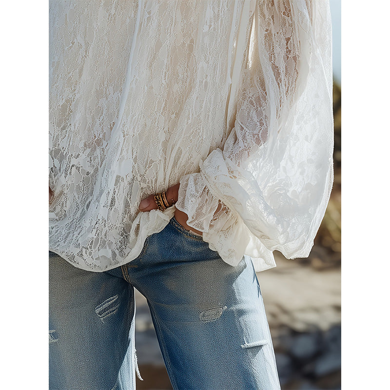 🌸 BEFRISTETES ANGEBOT: 50% RABATT! ✨ Büsten-BH aus Spitze – transparent, weite Ärmel, Boho-Stil ☀️