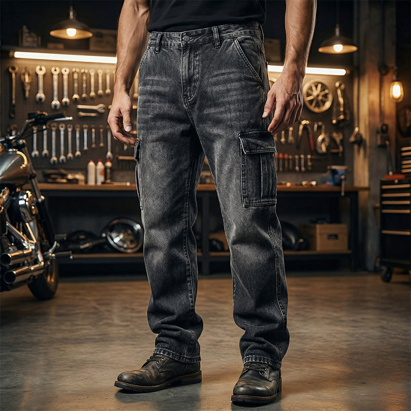 👖 NUR FÜR BEGRENZTE ZEIT – 50% RABATT! ✨ Weite Cargo-Jeans für Herren – Vintage-Waschung, lässiger Schnitt, mit vielen Taschen 🎸