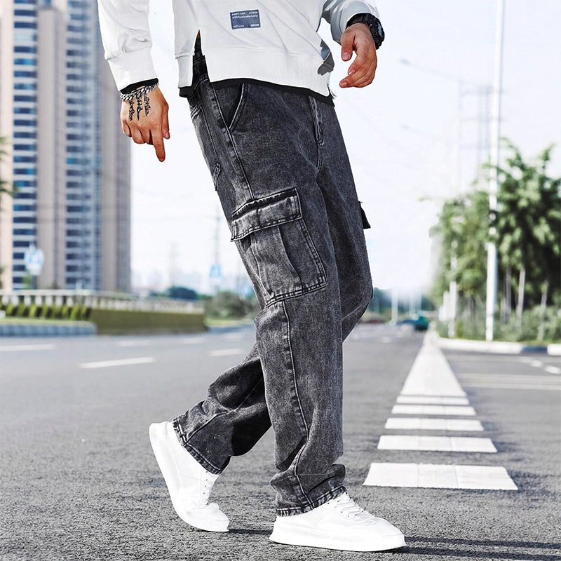 👖 NUR FÜR BEGRENZTE ZEIT – 50% RABATT! ✨ Weite Cargo-Jeans für Herren – Vintage-Waschung, lässiger Schnitt, mit vielen Taschen 🎸