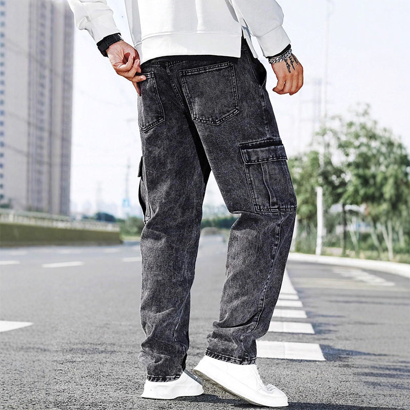 👖 NUR FÜR BEGRENZTE ZEIT – 50% RABATT! ✨ Weite Cargo-Jeans für Herren – Vintage-Waschung, lässiger Schnitt, mit vielen Taschen 🎸
