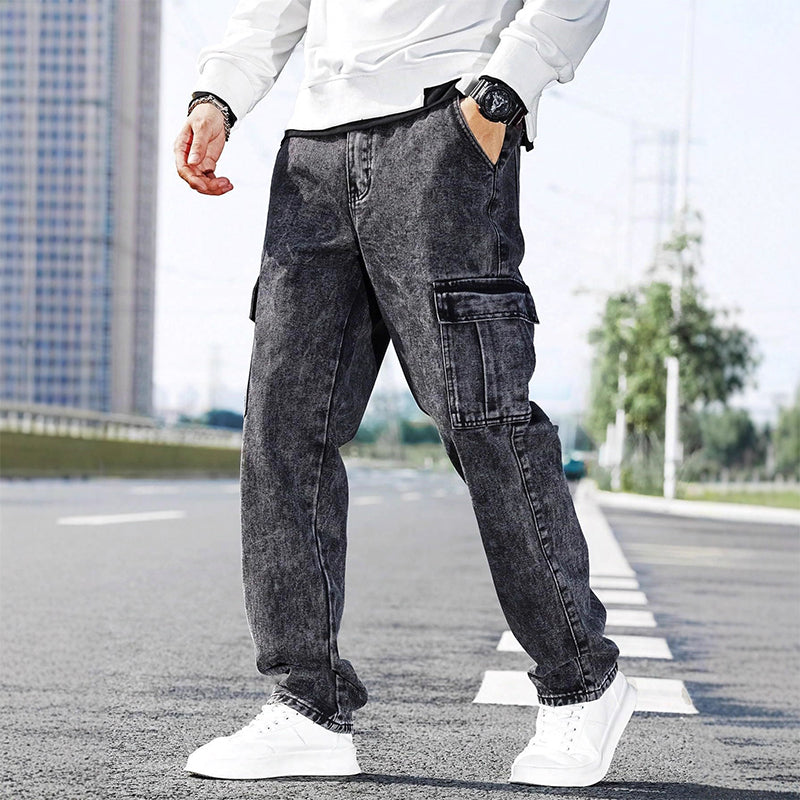 👖 NUR FÜR BEGRENZTE ZEIT – 50% RABATT! ✨ Weite Cargo-Jeans für Herren – Vintage-Waschung, lässiger Schnitt, mit vielen Taschen 🎸