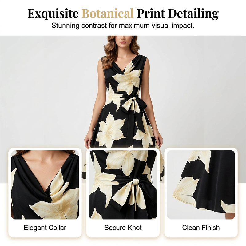 👗✨ 50% RABATT! Figurbetonendes A-Linien Blumenkleid – Sommerliches ärmelloses Midi-Kleid mit Taillenband für den perfekten Auftritt 🌸