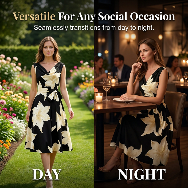 👗✨ 50% RABATT! Figurbetonendes A-Linien Blumenkleid – Sommerliches ärmelloses Midi-Kleid mit Taillenband für den perfekten Auftritt 🌸