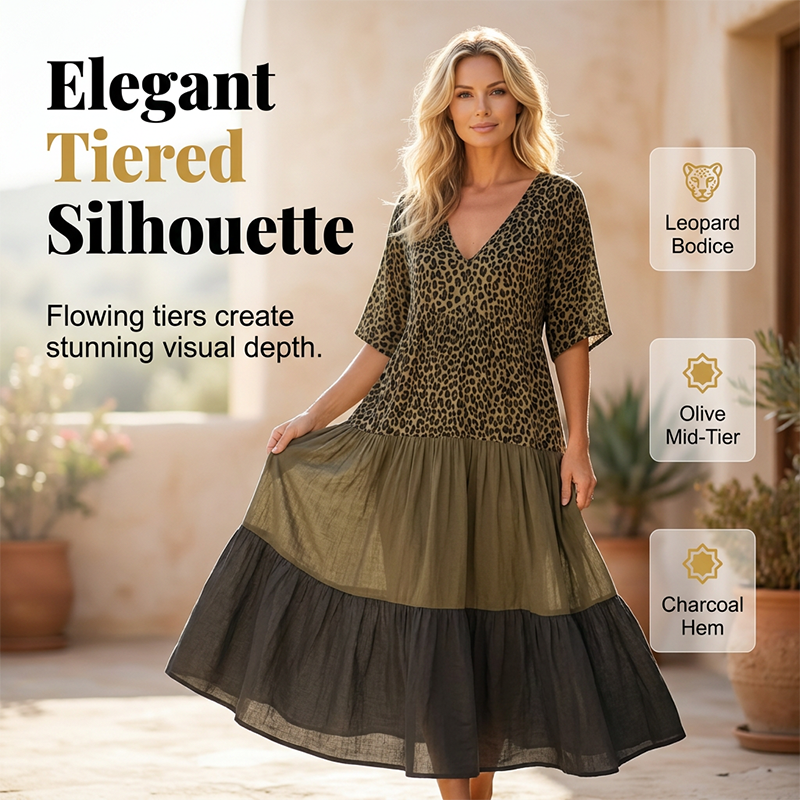 📢Mid-Season Sale: −50% nur für kurze Zeit⏰Bohemian gestuftes Maxikleid mit Leopardenmuster