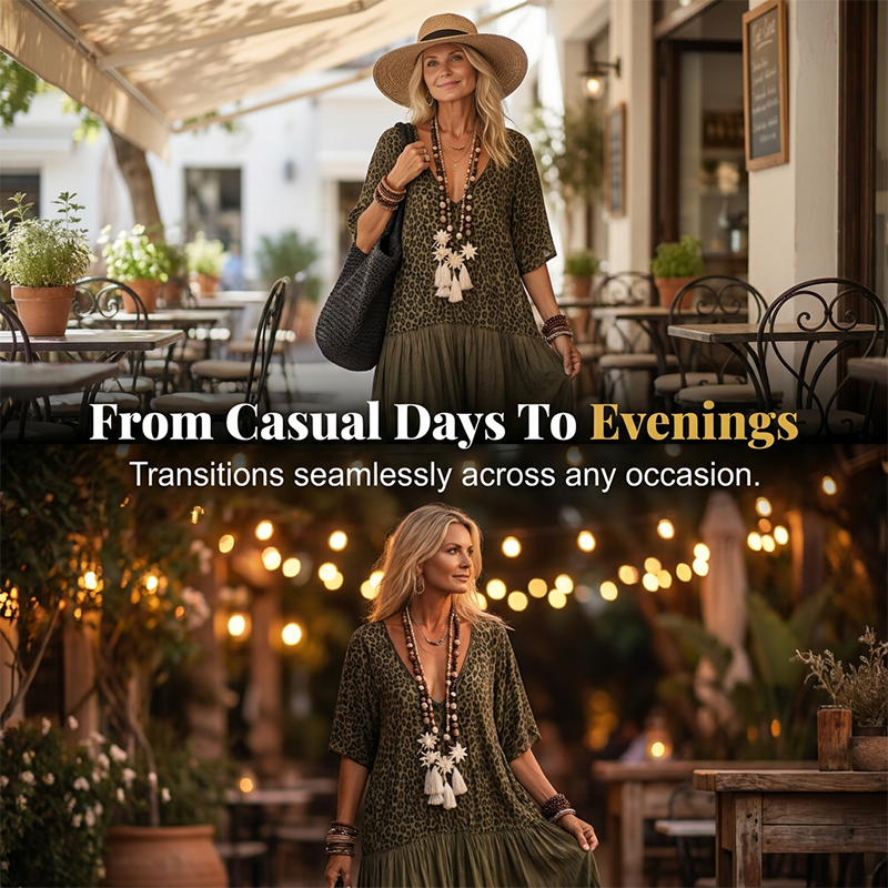 📢Mid-Season Sale: −50% nur für kurze Zeit⏰Bohemian gestuftes Maxikleid mit Leopardenmuster