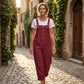 Unifarbener Overall mit geradem Bein und Taschen
