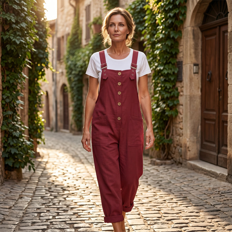Unifarbener Overall mit geradem Bein und Taschen