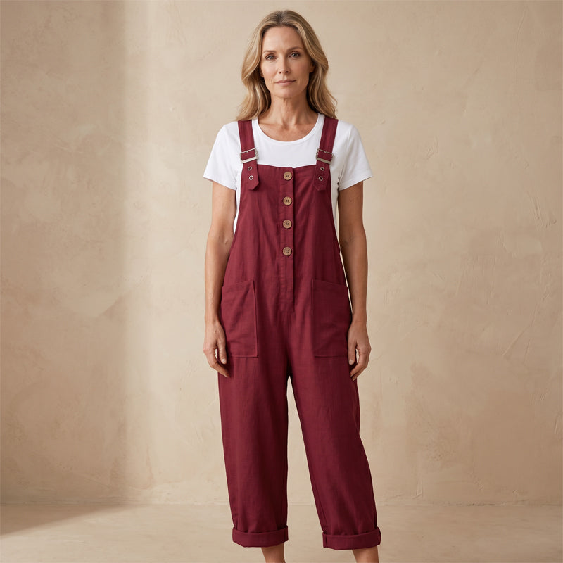 Unifarbener Overall mit geradem Bein und Taschen
