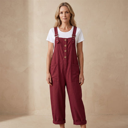 Unifarbener Overall mit geradem Bein und Taschen