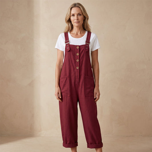 Unifarbener Overall mit geradem Bein und Taschen