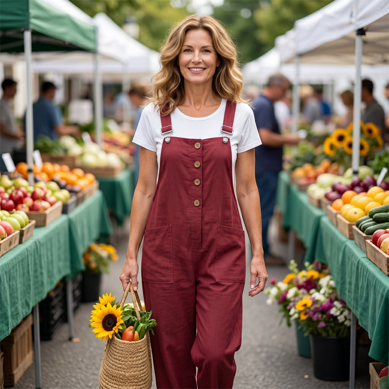 Unifarbener Overall mit geradem Bein und Taschen
