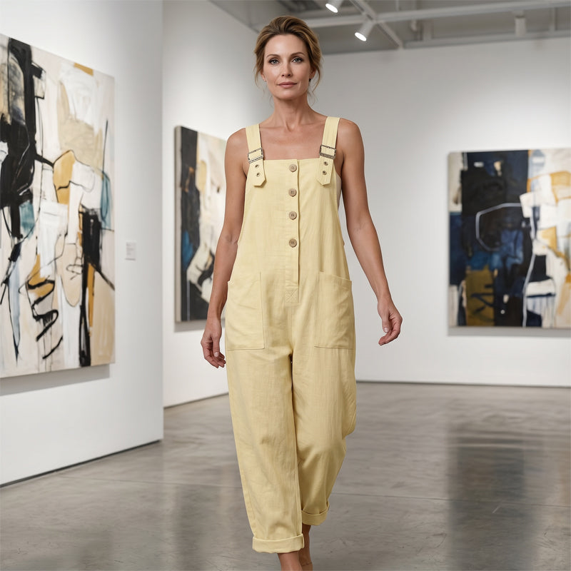 Unifarbener Overall mit geradem Bein und Taschen