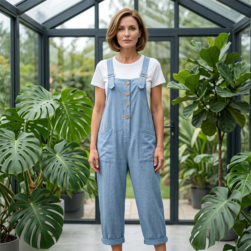 Unifarbener Overall mit geradem Bein und Taschen