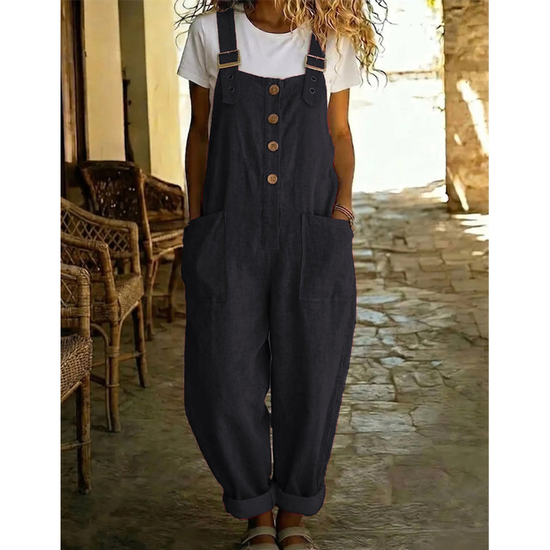 Unifarbener Overall mit geradem Bein und Taschen
