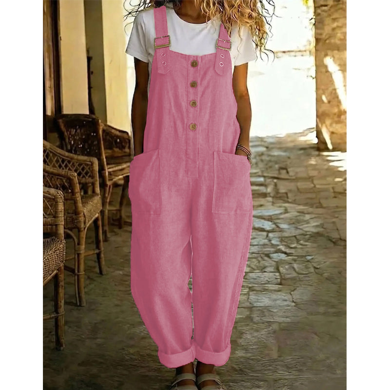 Unifarbener Overall mit geradem Bein und Taschen
